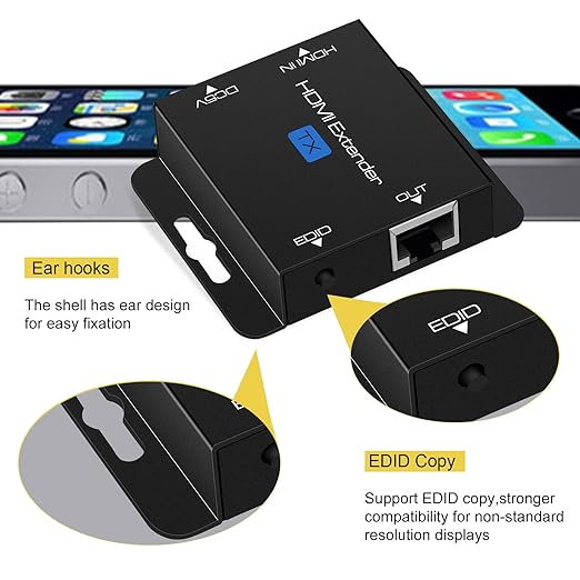 VPFET HDMI Extender Over Single Cat6 Ethernet up to 200Ft Repeater Balun Transmitter Receiver Power on Cat Support Full 1080p 3D HDCP EDID Copy from Displays