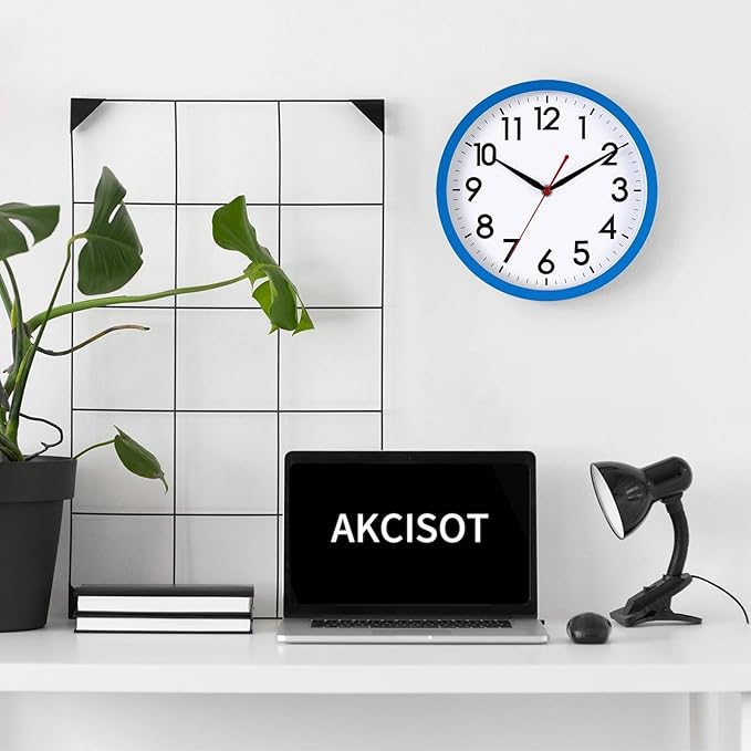 AKCISOT 12 Inch Wall Clock Silent Non Ticking Modern Wall Clocks Battery Operated, Analog Classic Clock Decorative for Bedroom, Kitchen, Home Office, Bathroom, School, Living Room(Blue)