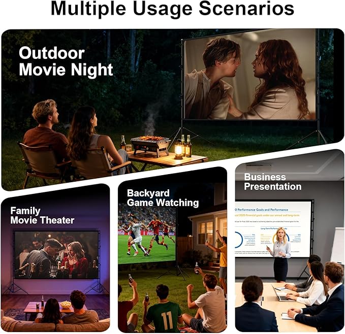 Projector Screen with Stand - 150 Inch Projector Screen Outdoor Indoor Projector Screens 16:9 4K HD Outdoor Movie Screen with Carry Bag,Enioy Home Theater Projection Screen