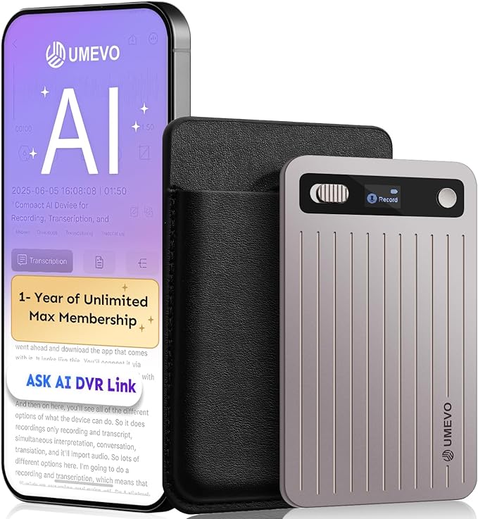 AI Voice Recorder with App Control : AI Transcription, Summarization & Mind Maps, Portable AI Note Taking Device with Case 64GB Memory Recording for Calls, Speeches, Meetings, Interviews-Titanium Gray