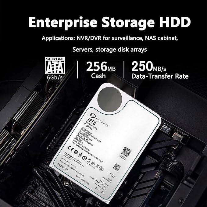 Seagate Skyhawk 12TB Video Internal Hard Drive HDD-3.5 Inch SATA 6Gb/s 7200PRM 256MB Cache for DVR NVR Security Camera System with Rescue Services (ST12000VX0017/0007) (Renewed)