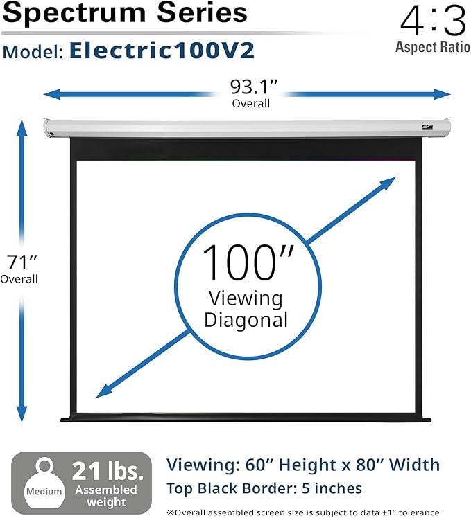 Elite Screens Spectrum RC 1 Remote KIT, 100-INCH Diag 4:3, Motorized Projection Screen Movie Home Theater 4K/8K Ultra HD Ready, ELECTRIC100V2