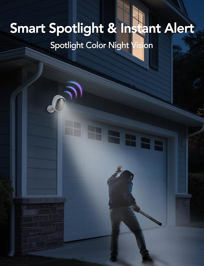 GNCC Solar Security Cameras Wireless Outdoor, 2K Outdoor Battery Camera, Color Night Vision, SD/Cloud Storage, Alarm Detection, 2.4 & 5GHz WiFi, Easy to Install, Manually Adjust View