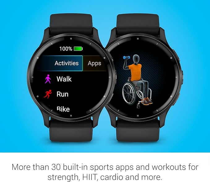 Garmin Venu 3 Running GPS Smartwatch with AMOLED Display, Advanced Health, Fitness Features, Up to 14 Day Battery Life with Signature Series Modern Power Stand | Slate with Black Silicone Band