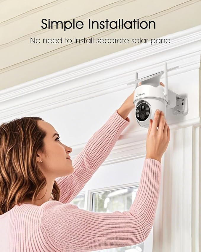 ANRAN 5MP Solar Security Cameras Wireless Outdoor, 2.4G WiFi Camera for Home Security with Fixed Solar Panel, 360° PTZ for Home Surveillance, PIR Human Detection,Color Night Vision, 2-Way Talk,2-Pcs