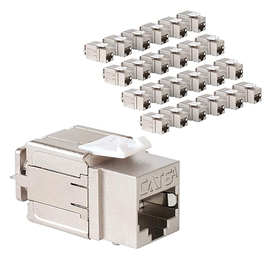 ICC Shielded FTP CAT6A Keystone Jack with Slim Profile 180 Degree Punch Down, 10Gbps RJ45 UL Listed PoE++ TAA Compliant for Wall Plate or Patch Panel, Works with JackEasy Termination Tool, 25 Pack