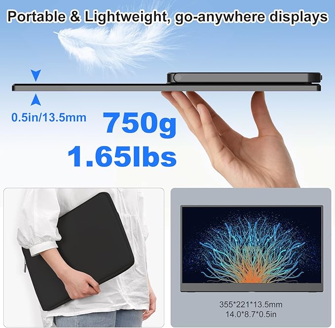 Portable Monitor, 4K UHD 15.6inch Lightweight Travel Monitor for Laptop Xbox PS5 MacBook, Ultra High Definition Laptop Screen Extender USB-C HDMI One-Click Connection