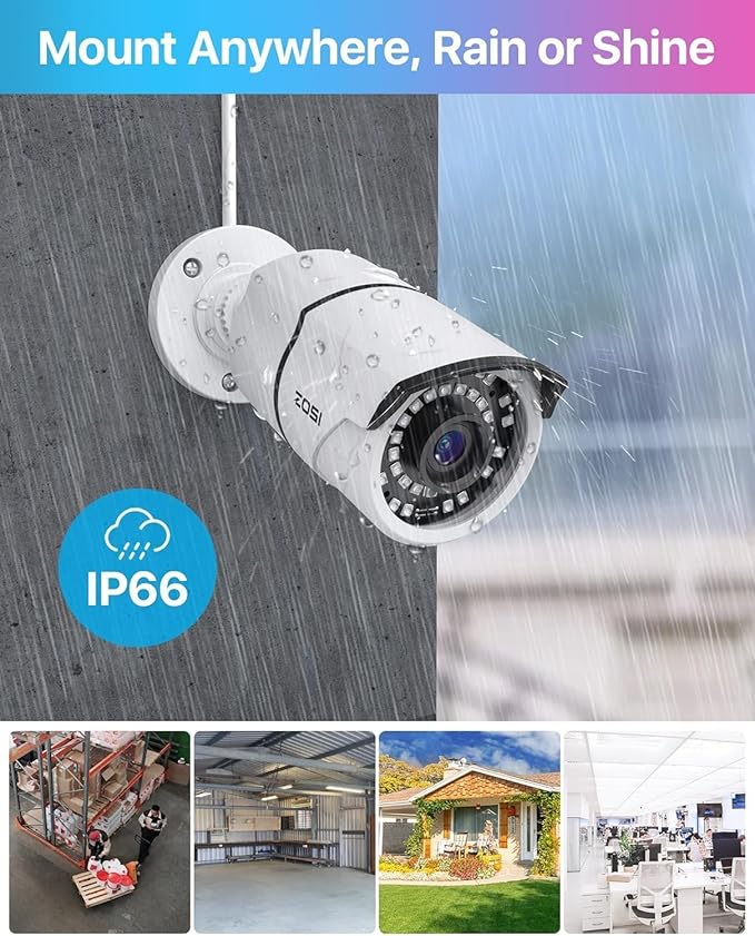 ZOSI 8CH 4K PoE Home Security Camera System, 8 Ports 16CH 8MP NVR with 2TB HDD, 4pcs 5MP Outdoor PoE Cameras, 120ft Night Vision