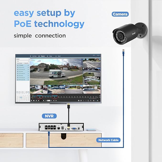 PoE Security Camera System 4K, 8X 8MP Wired Outdoor Home Surveillance IP PoE Cameras with AI Human Vehicle Detection, Remote Access, Built-in Mic, 4K 8 Channel NVR 2TB HDD, PB37F30808-8M