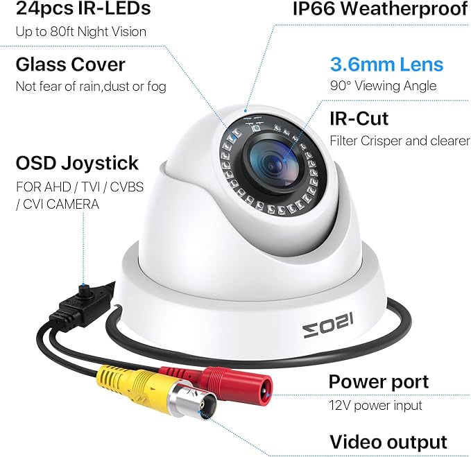 ZOSI 2.0MP 1080P 1920TVL HD-TVI CCTV Security Dome Camera Outdoor Indoor,80ft IR Night Vision,for HD-TVI, AHD, CVI 720P,1080P,5MP,4K Analog Surveillance DVR