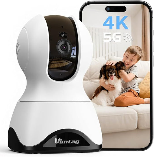 VIMTAG Security Camera Indoor, 4K UHD Pet Camera with Phone App for Dog/Cat, 360° Pan/Tilt Cameras for Home/Nanny/Baby/Room, Night Vision, Motion Tracking, 5G/2.4GHz WiFi, 2-Way Audio, Cloud & SD Card