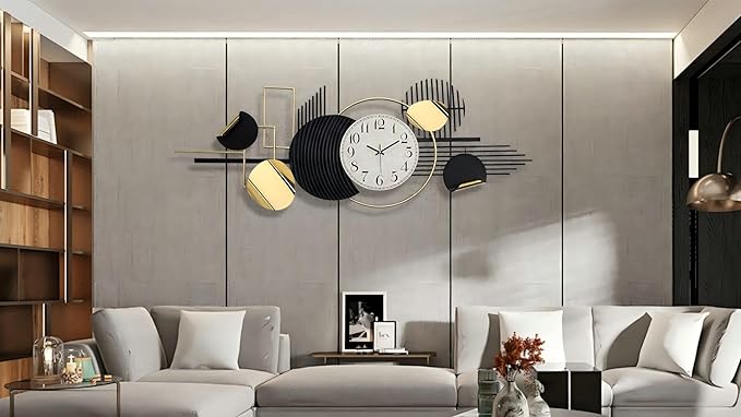 Large Modern Wall Clock,Metal Black White Wall Clock Silent Non-Ticking, Battery Operated,57x 23 Inches Wall Art,Oversized Decorative Metal Clock for Living Room,Dinner Room,Bedroom