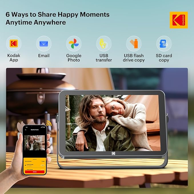 KODAK Wireless Digital Picture Frame with 4000mAh Battery Powered,10.1 Inch 1920x1200 G+G IPS Touch Screen Digital Picture Frame, 32GB Storage, Auto-Rotate, KODAK APP, Gifts for Women