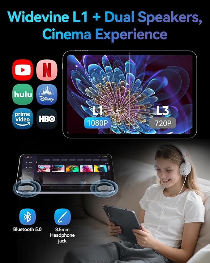 Bpad 13 Tablet 13.4 inch Large Screen Android 15 Tablet 20GB+256GB 10000mAh, Unisoc T615 Octa-Core 1920x1200 FHD with Widevine L1, 8MP+16MP Camera 2.4G/5G WiFi+BT5.0+GPS with Protective Case