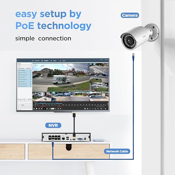 4K PoE Security Camera System, 6X 8MP Wired Bullet IP PoE Cameras with Mic, AI Human Vehicle Detection, 100ft IR Night Vision, 4K 8 Channel NVR 2TB HDD for Home 24/7 Recording, PB37F0608-8M