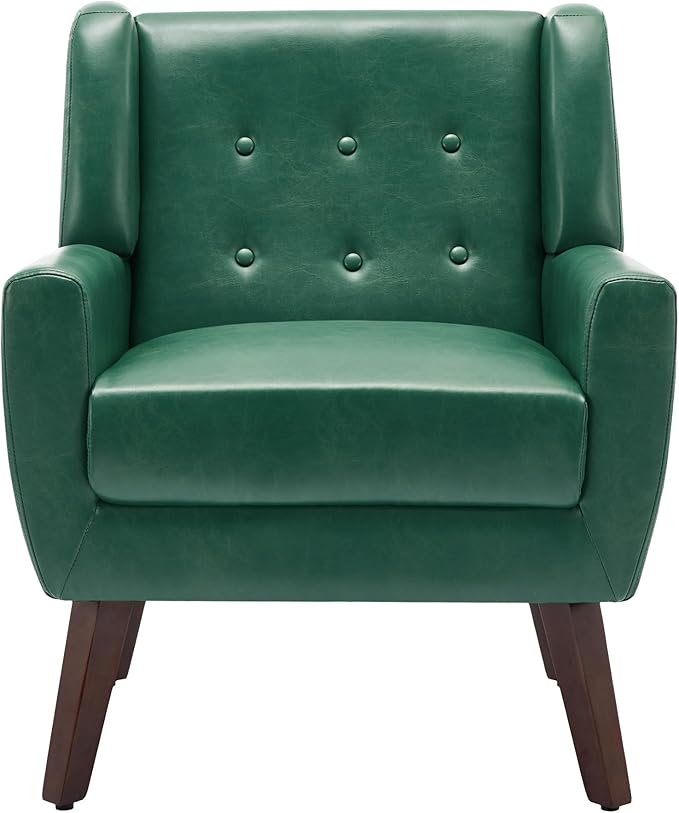 UIXE PU Leather Accent Chairs Set of 2, Modern Arm Club Chair Upholstered Armchair for Living Room, Comfy Single Sofa Seats Button Tufted Reading Seating, Green