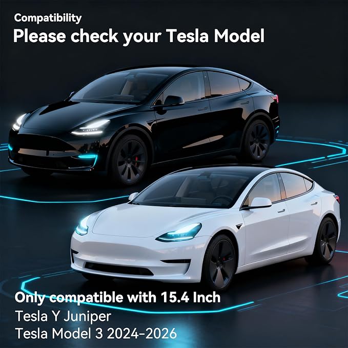 OZPYKAE 2 Pcs/Set Screen Protector for Tesla Model Y Juniper & Model 3 (2024~2026),15.4 Inch No Glare & Fingerprint Matte Tempered Glass Protector for Model 3 /New Model Y Juniper Accessories With Installed Kit