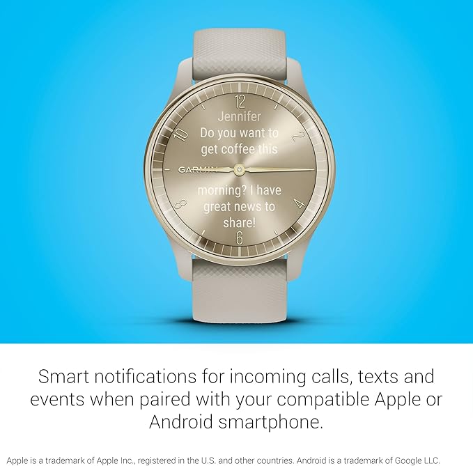 Garmin Vivomove Trend - Cream Gold Stainless Steel Bezel with French Gray Case & Silicone Band (Renewed), Adjustable