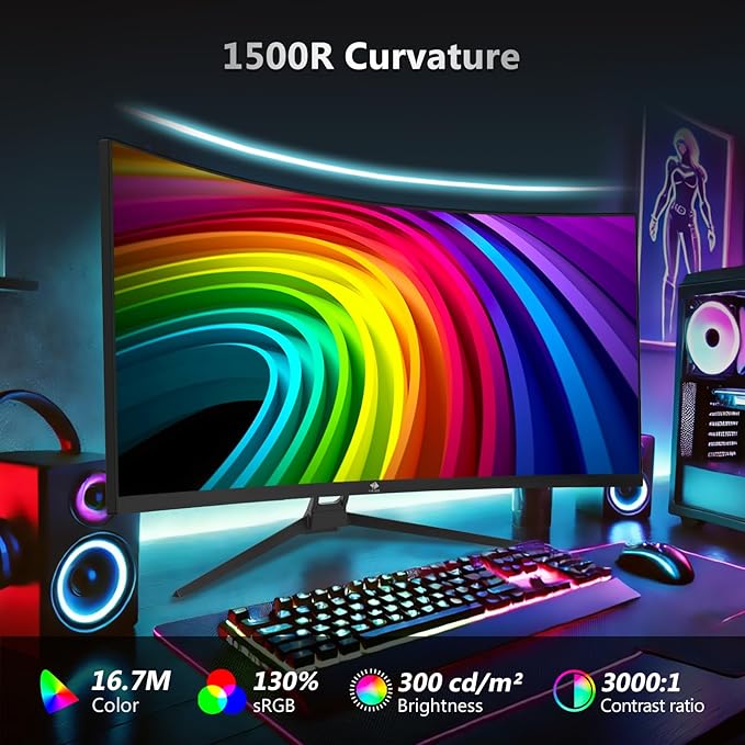 Z-Edge 34" Curved Gaming Monitor, WQHD 1440P 165Hz 144Hz PC Monitor, MPRT 1ms, 21:9 Aspect Ratio, 1500R, 16.7M Colors, 3000:1 Contrast, UG34 Frameless Bezel, 2X DP 1.4 Ports and 2X HDMI 2.0 Port