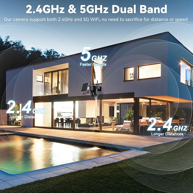 Solar Security Cameras Wireless Outdoor, 5G&2.4GHz Cameras for Home Security, 2K Solar Outdoor Camera, Color Night Vision, AI Human Detection, 2-Way Talk, Siren Alarms (2-Pack)