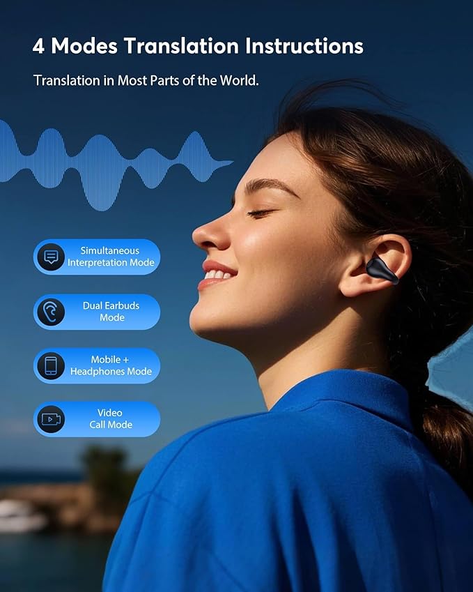 AI Translation Earbuds Real Time 146 Languages 60H Playtime Translator Ear Buds Audifonos Traductores Inglés Español Wireless Earphones Bluetooth Headphones for Travel Business Meeting