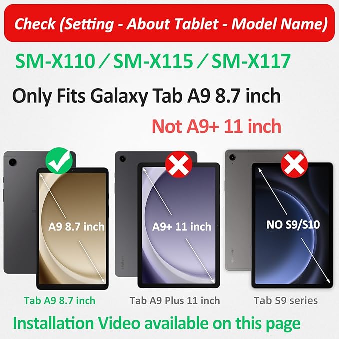 HXCASEAC Case for Samsung Galaxy Tab A9 8.7 Inch, Protective with Screen Protector/Hand Strap/Pen Holder, Sturdy Shockproof for Samsung A9 Tablet Case SM-X110 SM-X115 SM-X117 - Pink