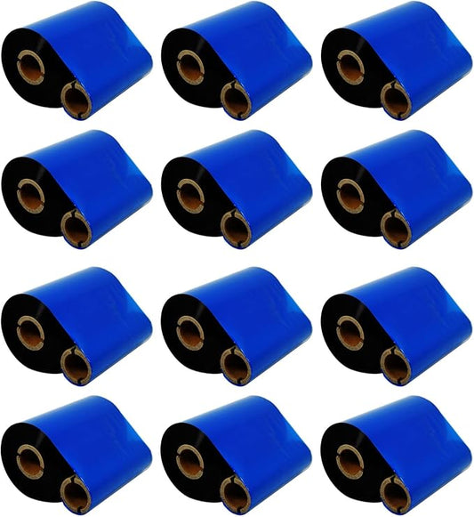12 Count Pack 4.33" x 1476' Thermal Wax Ribbon Core 1" Enhanced Wax Resin for Zebra Desktop Printer S4M Z4M 105SE 105S 105SL 105SLPlus 160S S500 S600