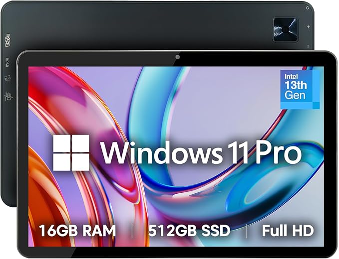 Fusion5 10.1” Windows 11 Professional Tablet PC - 16GB RAM, 512GB SSD, Intel 13th Gen, Full HD, USB C, Micro HDMI - 10 Inch Ultra Slim Windows Tablet Computer, Expandable Storage