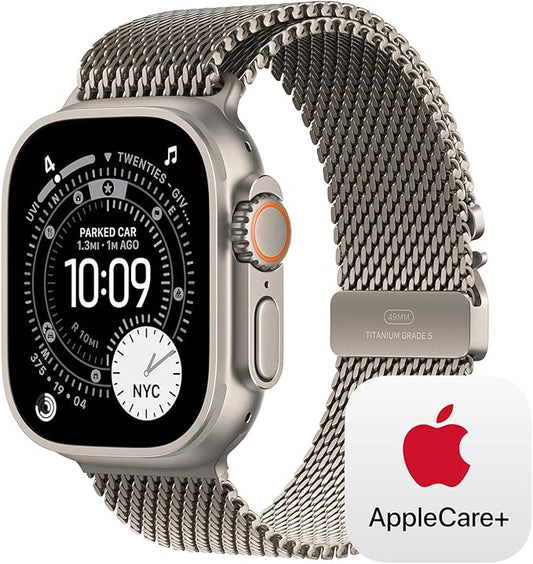 Apple Watch Ultra 3 [GPS + Cellular 49mm] Running & Multisport Smartwatch w/ Rugged Titanium Case w/ Natural Titanium Milanese Loop - S w/ AppleCare+ (2 years)