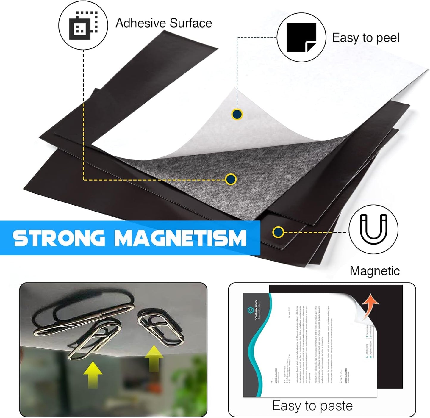 8.5X11 Inches Magnet Sheets for Letter Size (Pack of 16),Magnetic Sheets with Self-Stick Adhesive for Home/Classroom/Office,Easy Cut DIY Magnet