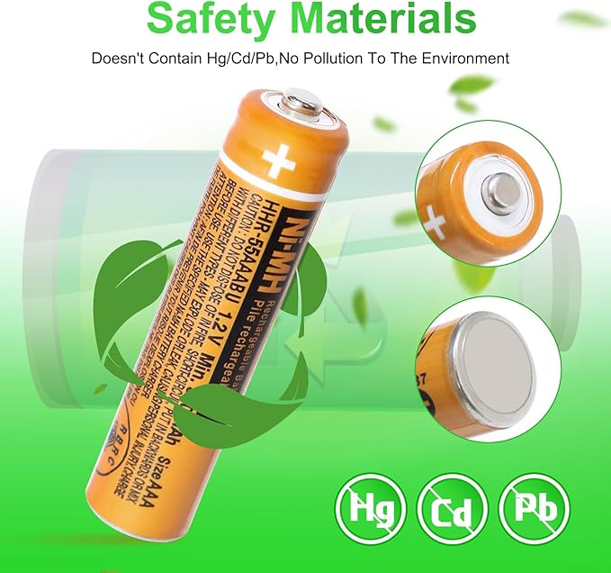 12 Pack HHR-55AAABU NI-MH AAA Rechargeable Battery 1.2V 550mAh AAA Batteries for Panasonic Cordless Phones,Remote Controls, Electronics