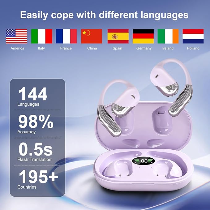 AI Translation Earbuds Real Time 144 Language Translator Earbuds, Audifonos Traductores Inglés Español, 3-in-1 Translating Device, Translate Ear Buds for Travel Business Learning with Charging Case