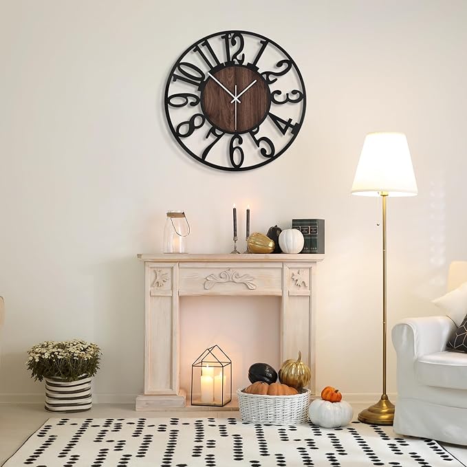 Large Wall Clock for Living Room Decor, 16 Inch Non Ticking Silent, Battery Operated Modern Vintage Oversized Wall Clock for Bedroom Kitchen