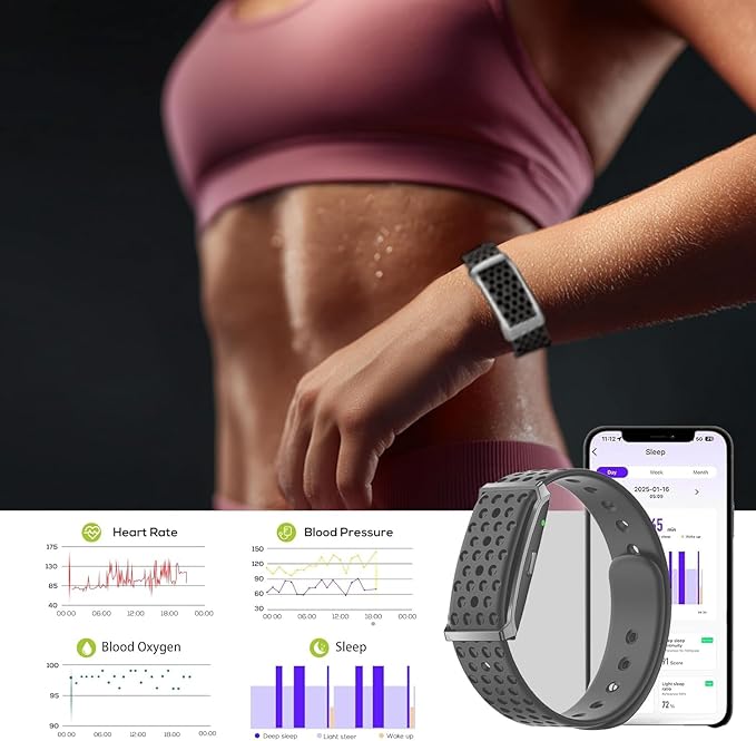 Activity & Fitness Trackers,All-Day Automatic Continuous Monitoring of Health Data SpO2/ Heart Rate/Blood Pressure/Sleep Stress/IP68, Fitness Tracker for120 Sport Modes,Smart Bracelet Free App