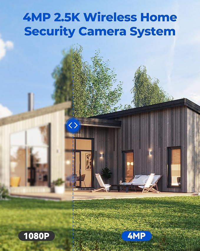 Camcamp Solar Security Cameras Wireless Outdoor, Home Security Camera System with 7" Touchscreen Monitor, Solar-Powered 4MP 4 Cam-Kit, Color Night Vision, 360° View, Pan & Tilt, 2 Way Audio