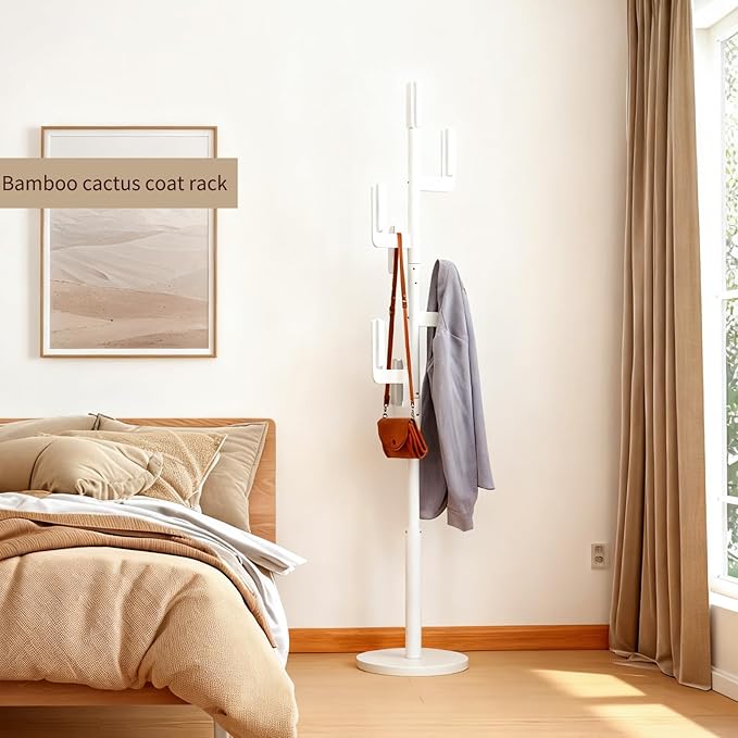 Bamboo Cactus Coat & Clothes Rack Stand, Standing Freestanding Clothing Racks with 6 Hooks for Adults & Kids, Heavy Duty Modern Entryway Living Room Bedroom Corner Coat Rack cactus-4