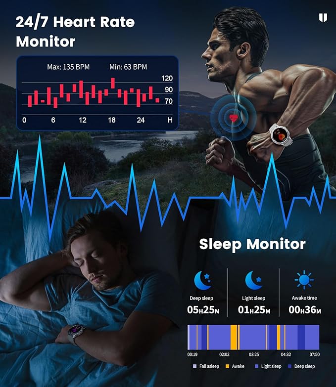 LIGE Military Smart Watches for Men(Answer/Make Calls) with LED Flashlight,530mAh Large Battery,1.43" AMOLED Outdoor Sports Smartwatch with 170+ Sport Modes,Fitness Tracker for iOS Android,Sliver