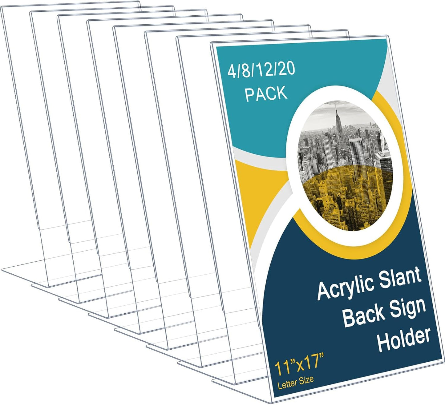 Qilery 4 Pcs 11 x 17 Inch Acrylic Sign Holder Clear Display Stand Frame Table Top Slant Back Plastic Sign Holder Flyer Document for Menu Workers Teachers Office School Desktop