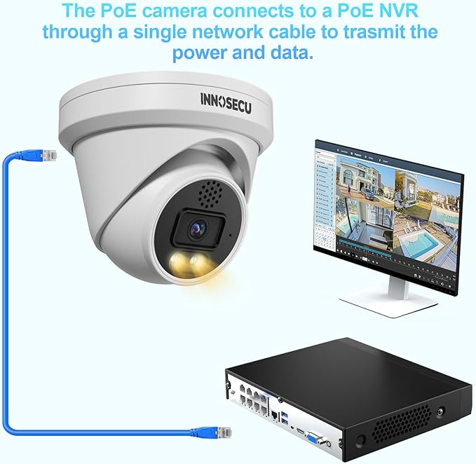 4MP IP PoE Camera, Turret Security Camera Outdoor, Waterproof IP67, Built-in Two-Way Audio, Smart Dual Light Color Night Vision, 2.8mm lens 110° Wide Angle, Human/Viehcle Detection, IND4FD97K