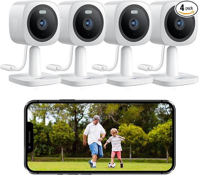 Hugolog 2K Indoor Outdoor Security Cameras for Home Security,Home Camera with Starlight Color Night Vision,Built-in Spotlight,Motion Detection,2-Way Talk,Cloud & Local Storage,Works with Alexa(4 Pack)