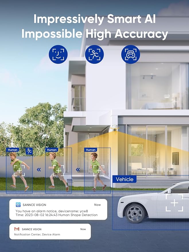 SANNCE 4K 8MP PoE IP Dome Camera with Microphone/Audio, PT Security Camera Outdoor Night Vision 100ft Waterproof IP66 Indoor Wide Angle 2.8mm 24/7 Recording
