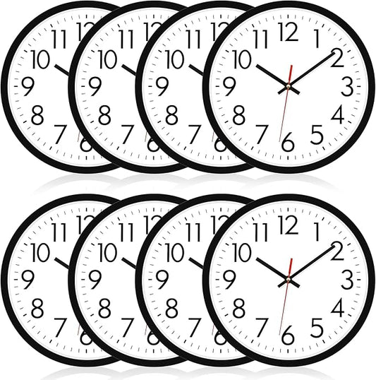Lumuasky 8 Pack Wall Clock Bulk12 Inch Silent Non-Ticking Round Analog Classic Battery Operated Clocks Quartz Analog Round Wall Clocks for Office Kitchen Home Bedroom Decorative