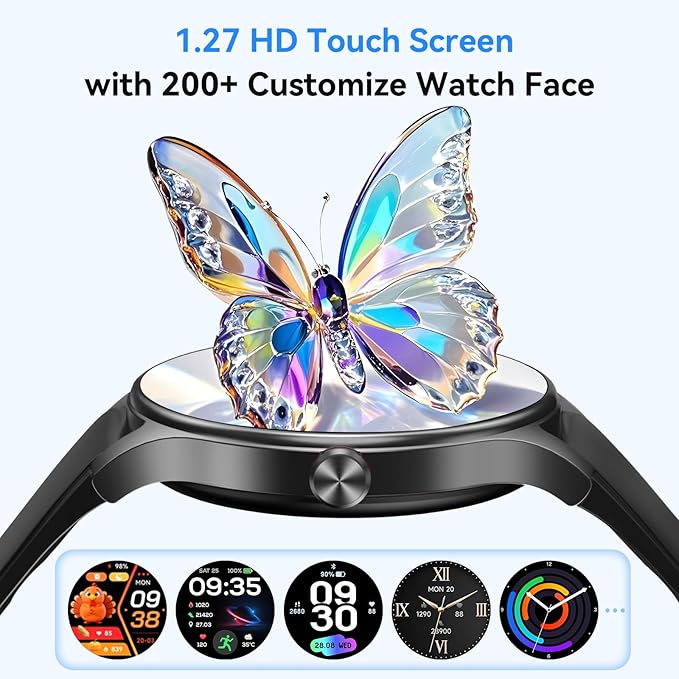 Smart Watches for Men/Women (2 Bands), 1.27“ Round Smartwatch Fitness Tracker with Bluetooth Calls (Make/Answer), Heart Rate/SpO2/Sleep Monitor, 12 Days Battery, IP68 Waterproof