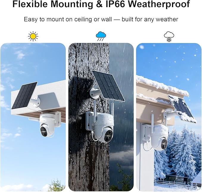 HOSAFE.COM Cameras for Home Security Outdoor, WiFi Outdoor Camera Wireless, Solar Security Cameras Wireless Outdoor, 360 PTZ, PIR Sensor, 2K HD Color Night Vision, 2-Way Talk, IP66 Waterproof