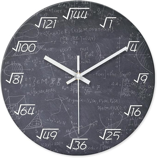 XNM Black Math Clock for Classroom Glass Small Wall Clocks Battery Operated 12 Inch Round Silent Wall Clock Non Ticking