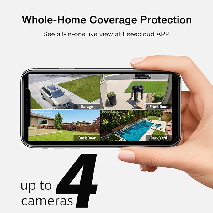 Solar Security Cameras Wireless Outdoor, 64GB Local Storage, 2K/4MP Home Security Camera System, 4-Cam Kit, 2.4G & 5GHz WiFi, AI Motion Detection, 360° View