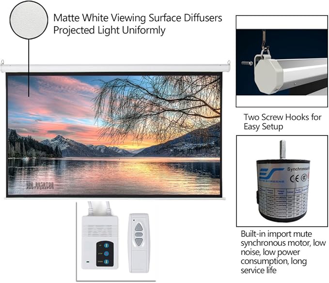 Motorized Projector Screen with Remote Control, No Wrinkles, Without Dents, HD Screen, for Home Theater Office Classroom TV Usage (92inch 16:9)