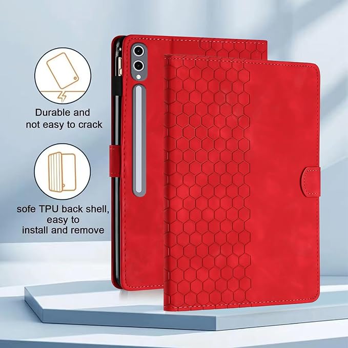 Case for Samsung Galaxy Tab S10 Plus 2024/ S9 FE Plus 5G 12.4 Inch 2023, Multi-Angle Viewing Smart Stand with Pocket Auto Wake/Sleep PU Leather Tablet Cases Flip Folio Cover Red
