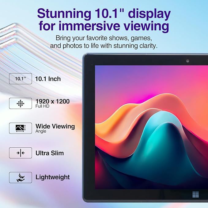 Fusion5 10.1" Windows 11 Professional Tablet PC - Ultra Slim Full HD Windows Tablet Computer - 8GB RAM, 256GB M.2 SSD, 10 Inch Display, 5G WiFi, Intel Quad-Core CPU, USB 3.0, Micro HDMI, Dual Cameras