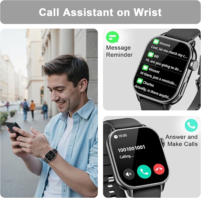 Smart Watch for Men Women, 1.85'' AMOLED HD Fitness Watch with 120+ Sports Modes, Bluetooth Call/Heart Rate/Sleep Monitor/Pedometer, Smartwatch for Android iOS, IP68 Waterproof, Black